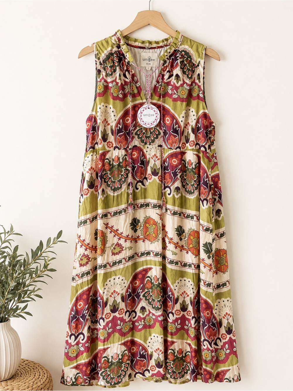 Umgee Olive Multi Floral Sleeveless Midi Dress NWT size M